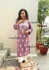 Tanya Rayon Chikankari Kurti - Mauve