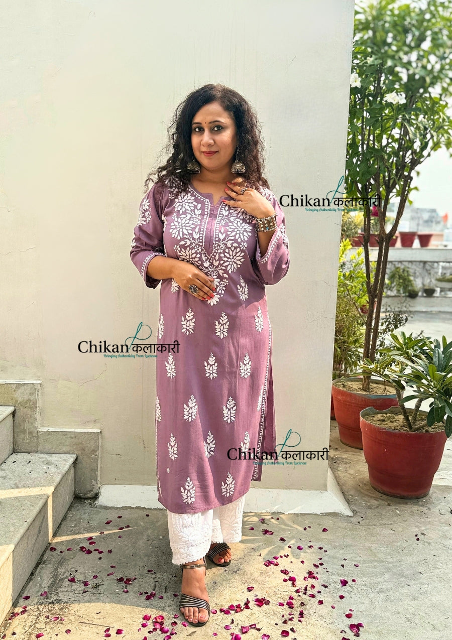 Tanya Rayon Chikankari Kurti - Mauve