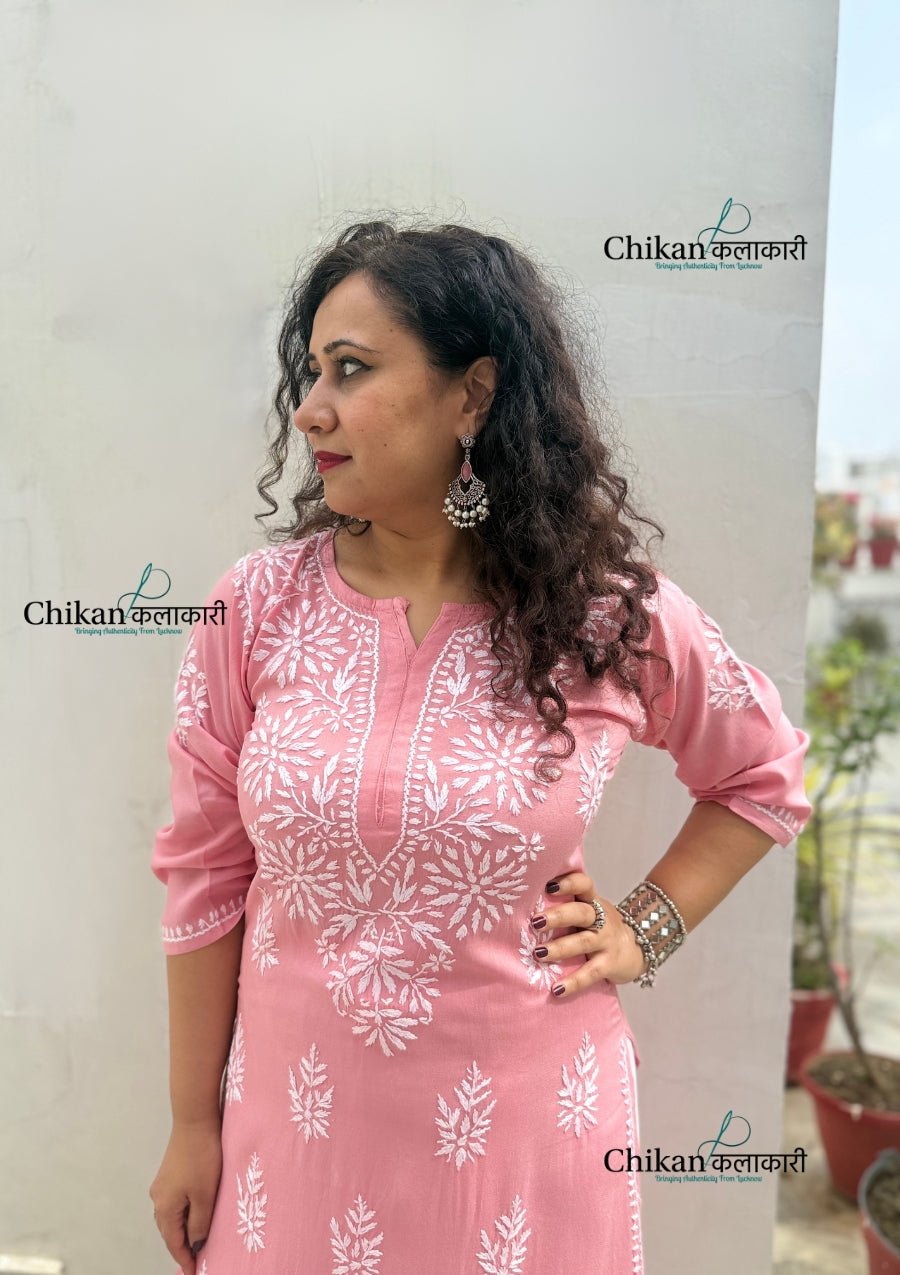 Tanya Rayon Chikankari Kurti - Peach