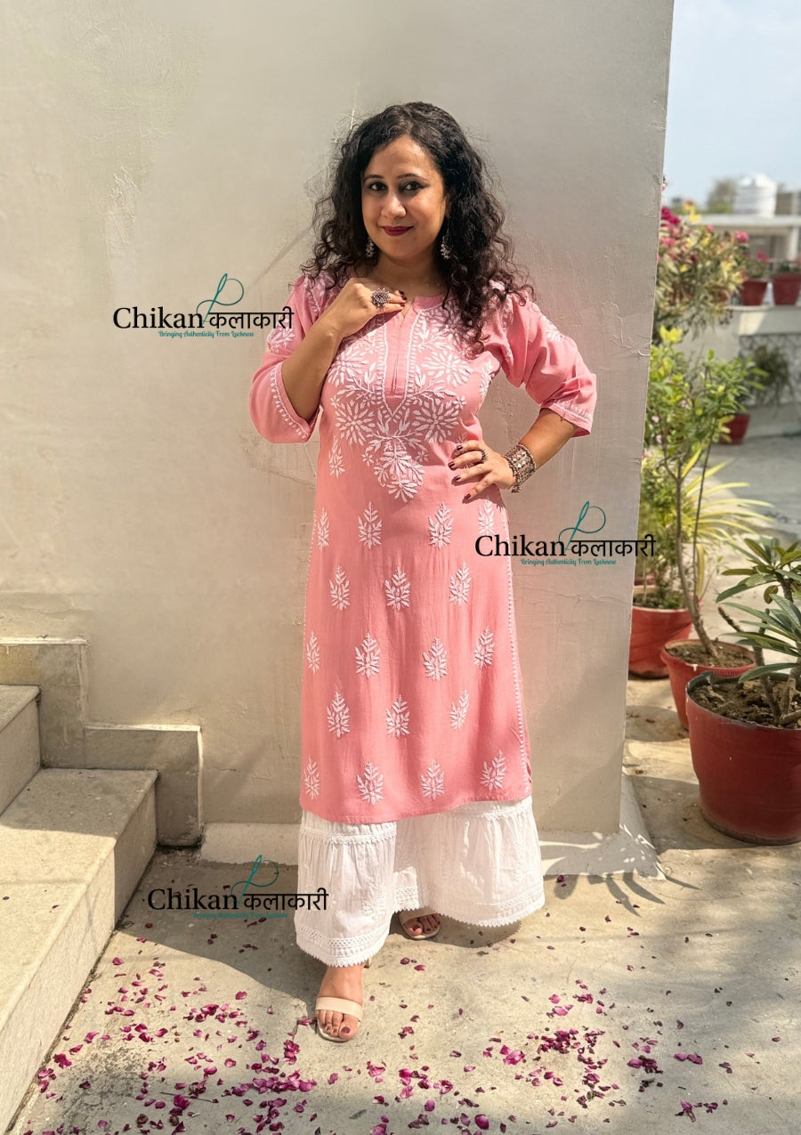 Tanya Rayon Chikankari Kurti - Peach