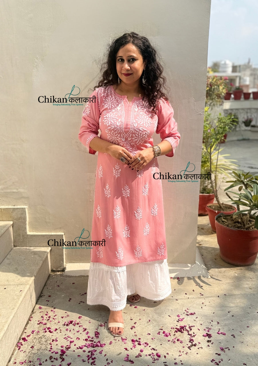 Tanya Rayon Chikankari Kurti - Peach