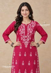 Tara Cotton Chikankari Kurti - Magenta