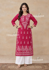 Tara Cotton Chikankari Kurti - Magenta