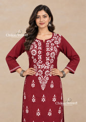 Tara Cotton Chikankari Kurti - Maroon