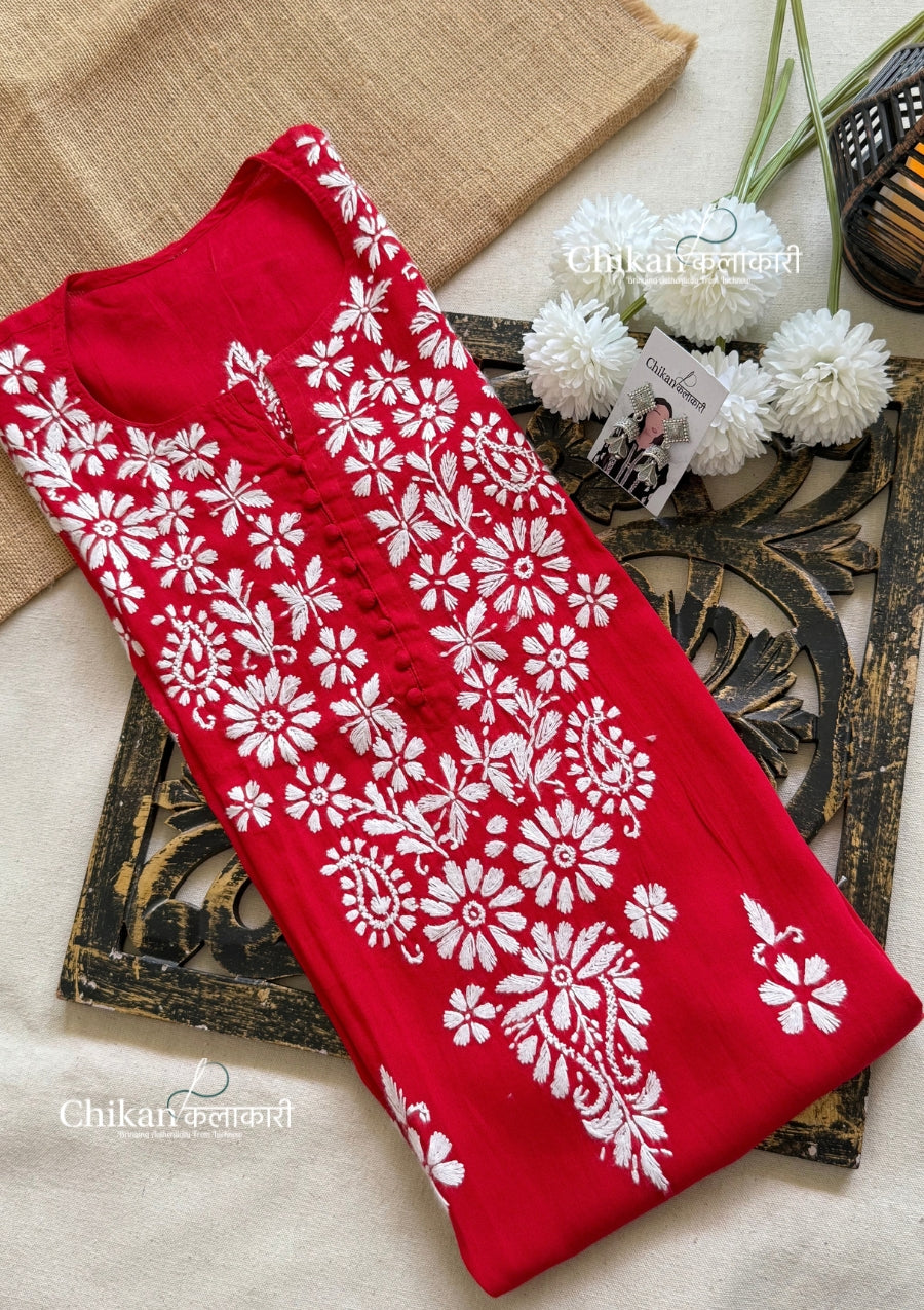 Tara Cotton Chikankari Kurti - Red