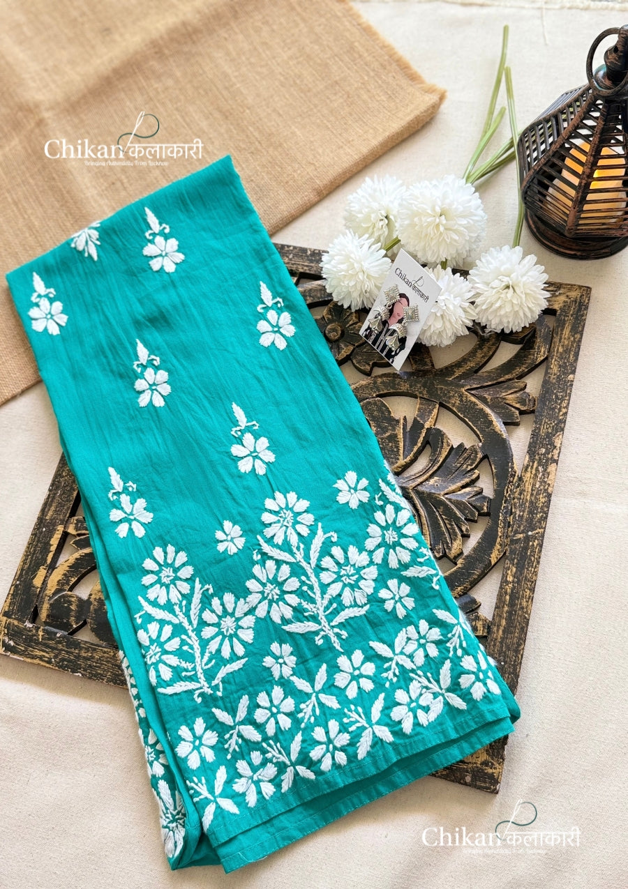 Tara Cotton Chikankari Kurti - Turquoise Green