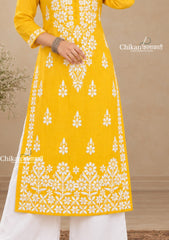 Tara Cotton Chikankari Kurti - Yellow