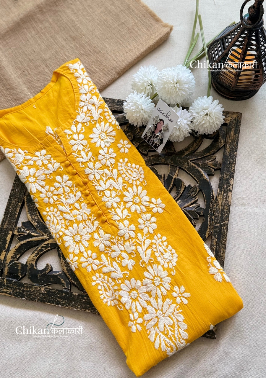 Tara Cotton Chikankari Kurti - Yellow