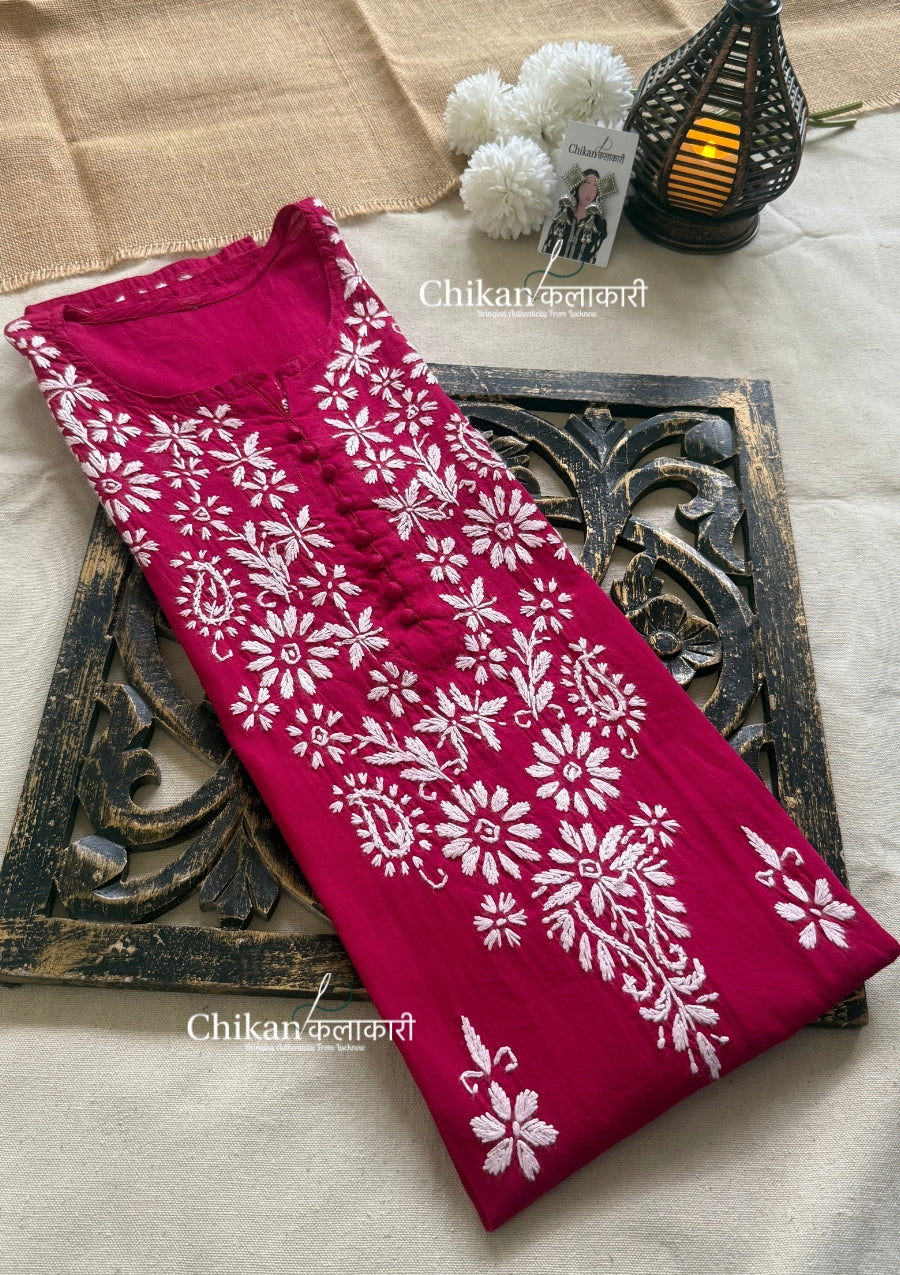 Tara Cotton Chikankari Kurti - Magenta