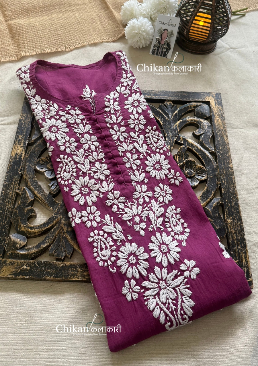 Tara Cotton Chikankari Kurti - Mulberry Pink