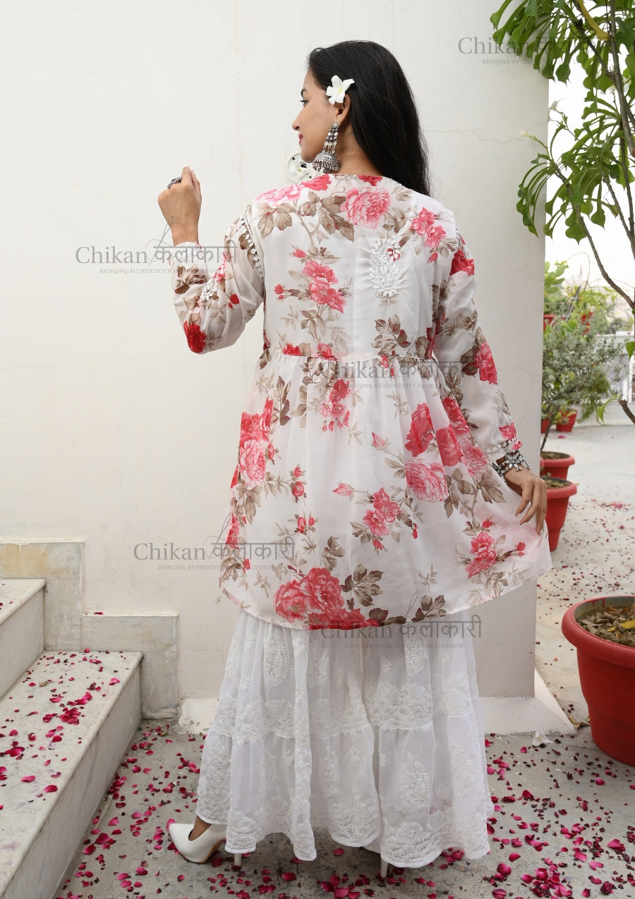 Tina Georgette Short Lucknowi Chikankari Kurti | chikan curry kurti | lakhnavi kurti | chikankari short kurta