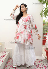 Tina White Georgette Chikankari Short Kurta | chikan curry kurti | lakhnavi kurti | short chikankari kurtis