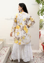 Tina Georgette White Lucknowi Chikankari Kurti | chikan curry kurti | lakhnavi kurti | lucknow chikan kurta