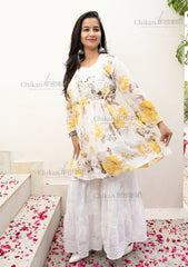 Tina Georgette white chikankari short kurta | chikan curry kurta | lakhnavi kurti | lucknowi chikan kurti