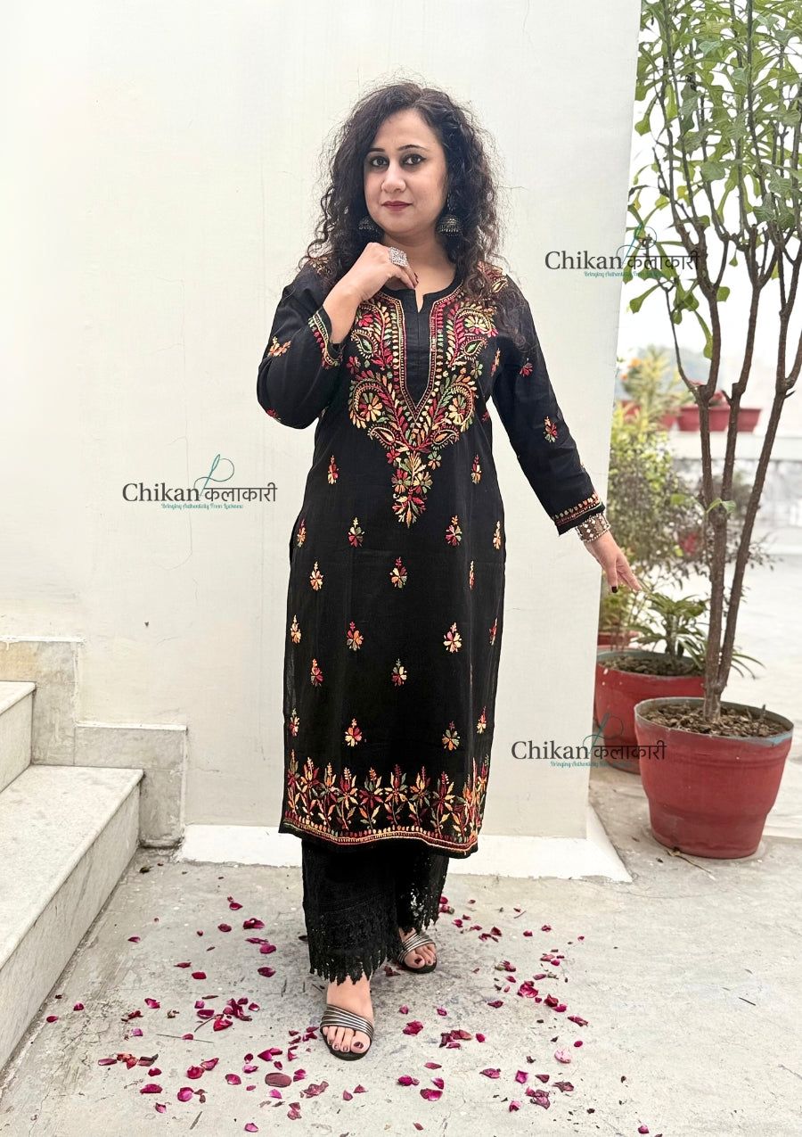 Trish Cotton Black Chikankari Kurti