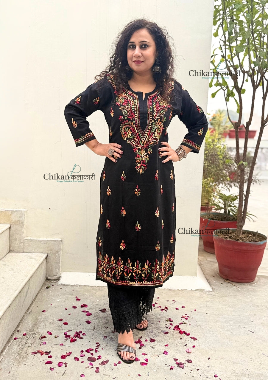 Trish Cotton Black Chikankari Kurti