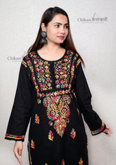 Trisha Cotton Black lakhnavi kurta | chikan curry kurti | lakhnavi kurti | lucknowi chikan kurti | cotton chikankari kurti