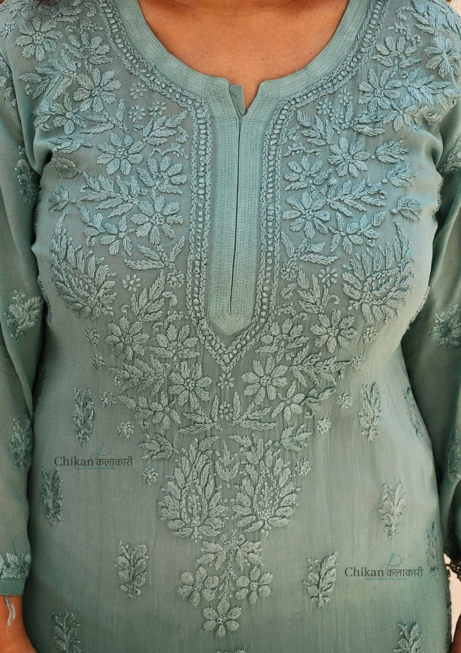 Vanaya Viscose Chikankari Kurti - Green