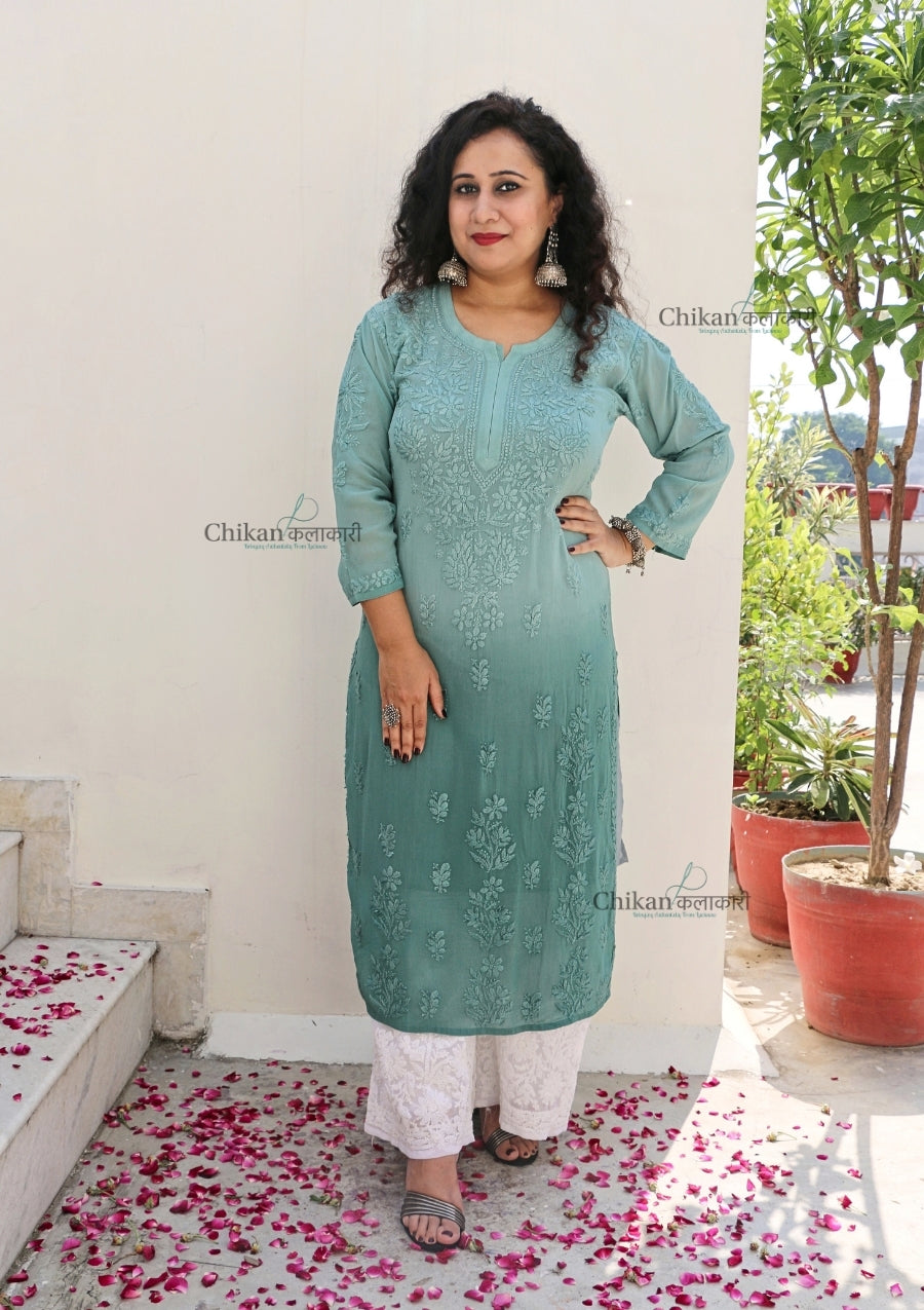 Vanaya Viscose Chikankari Kurti - Green