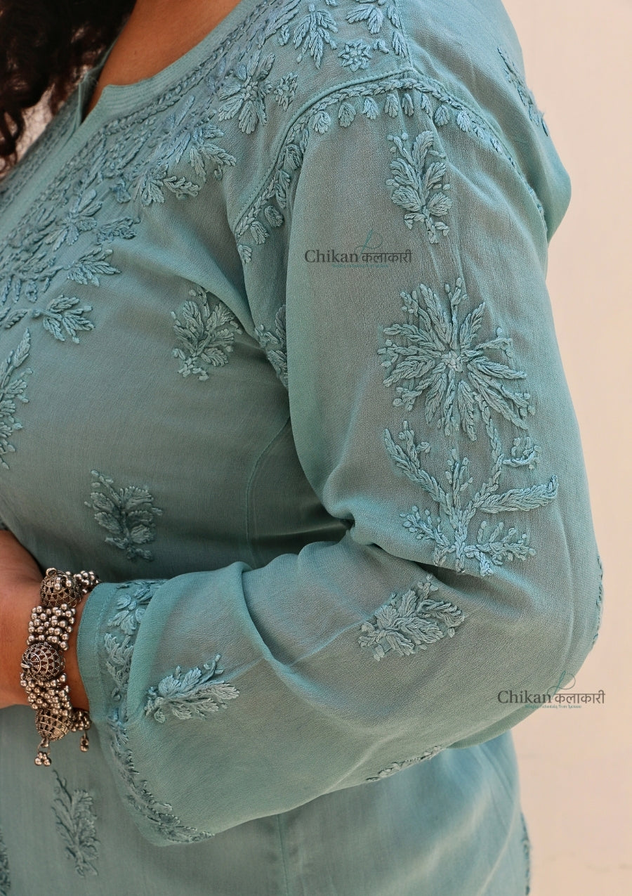 Vanaya Viscose Chikankari Kurti - Green