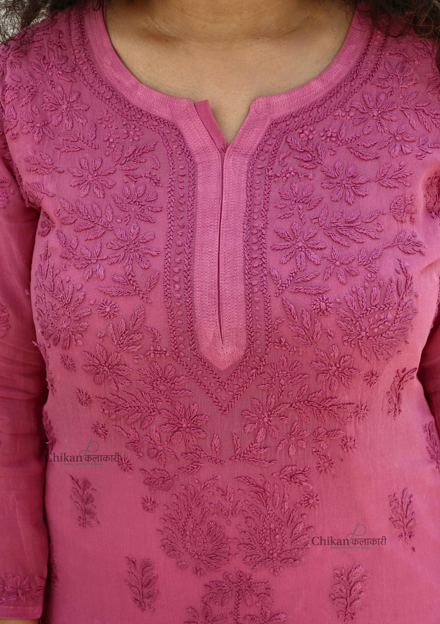 Vanaya Viscose Chikankari Kurti - Pink