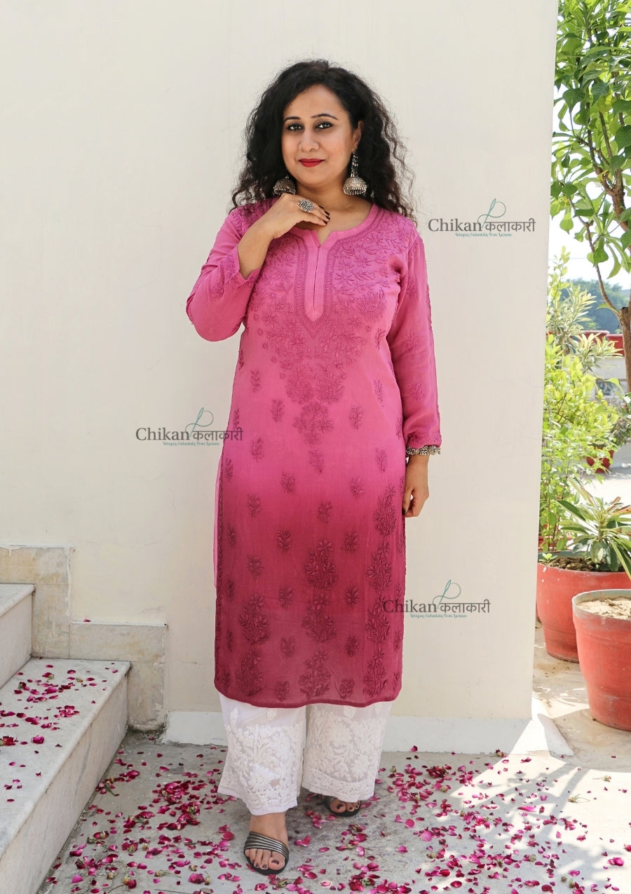 Vanaya Viscose Chikankari Kurti - Pink