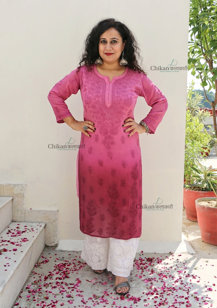 Vanaya Viscose Chikankari Kurti - Pink