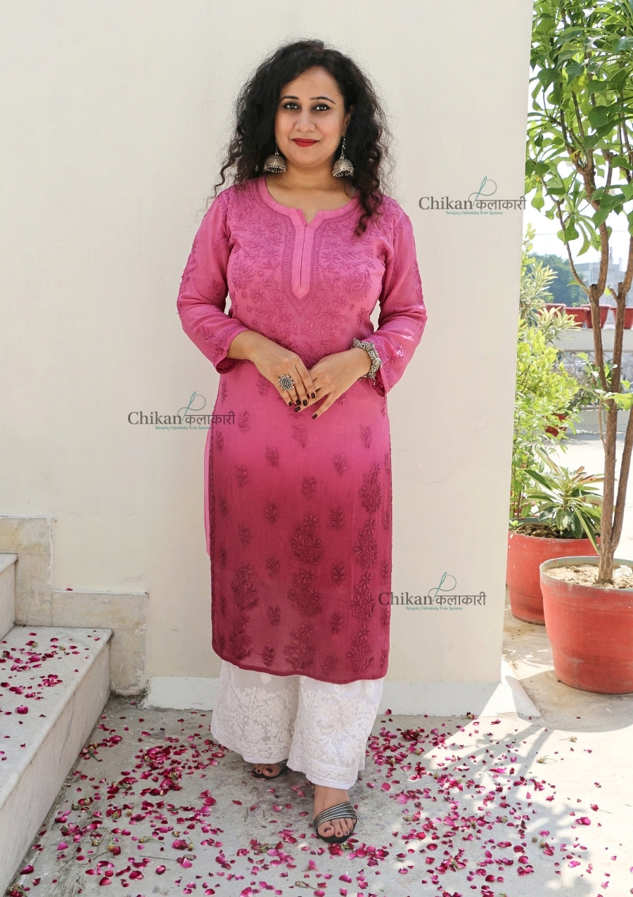 Vanaya Viscose Chikankari Kurti - Pink