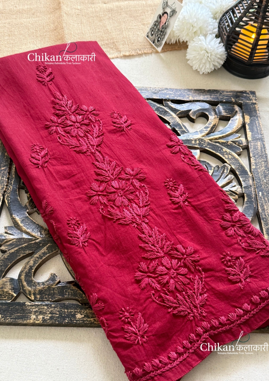 Veera Cotton Chikankari Kurti - Maroon