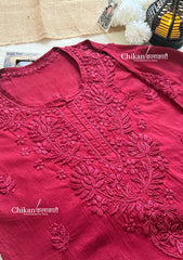 Veera Cotton Chikankari Kurti - Maroon