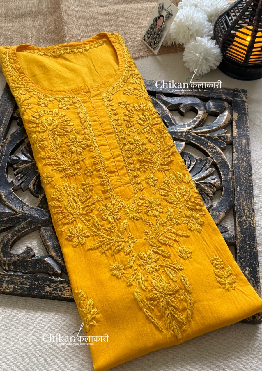 Veera Cotton Chikankari Kurti - Yellow