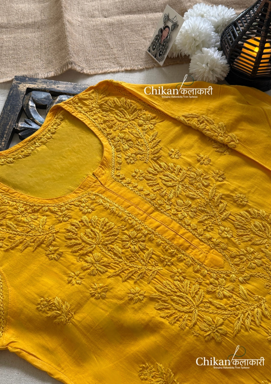 Veera Cotton Chikankari Kurti - Yellow