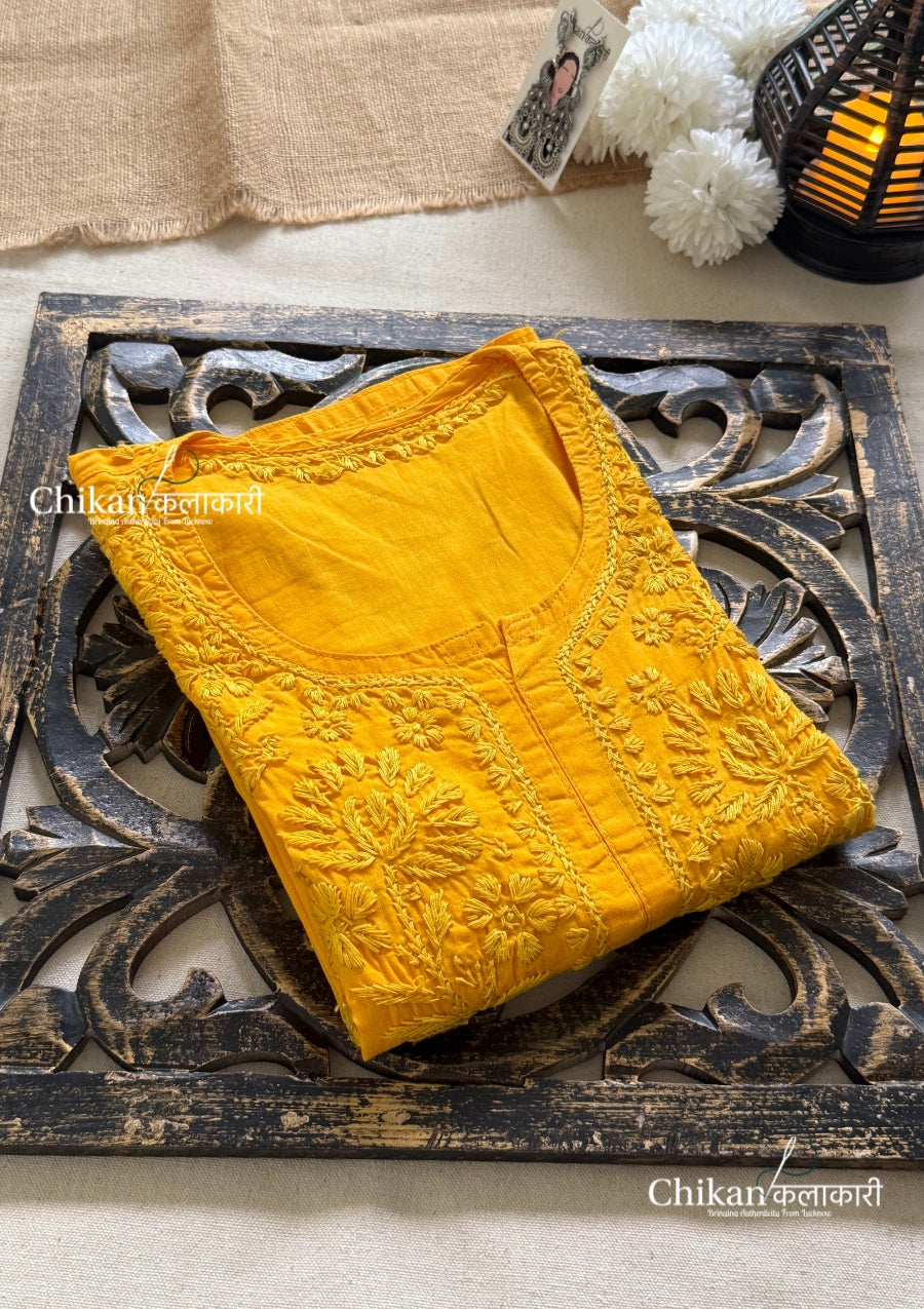 Veera Cotton Chikankari Kurti - Yellow