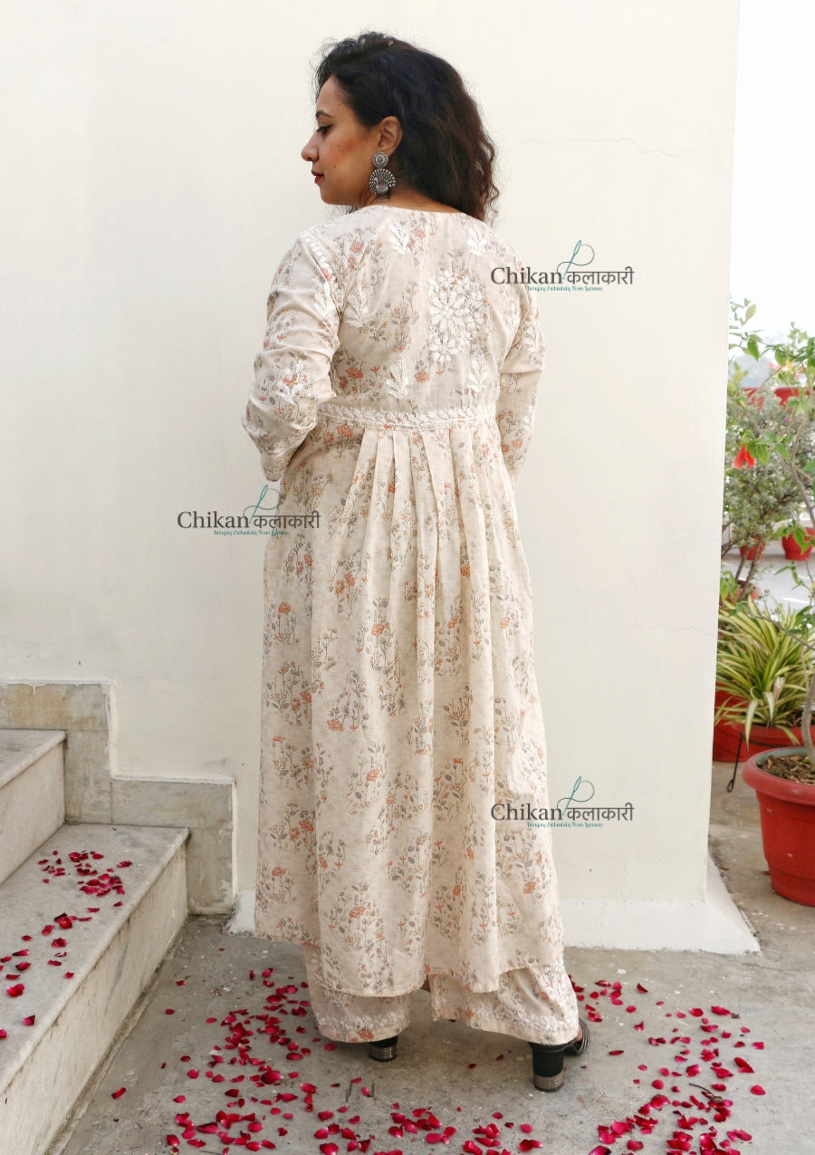 Zainab Mulmul Cream Nyra Chikankari Kurti Set