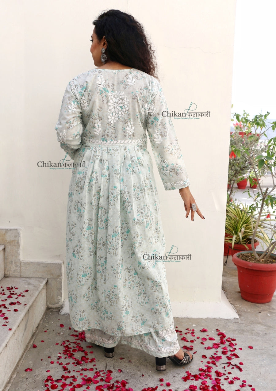 Zainab Mulmul Green Nyra Chikankari Kurti Set