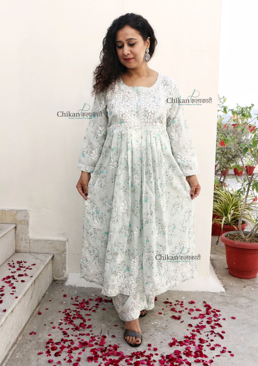 Zainab Mulmul Green Nyra Chikankari Kurti Set