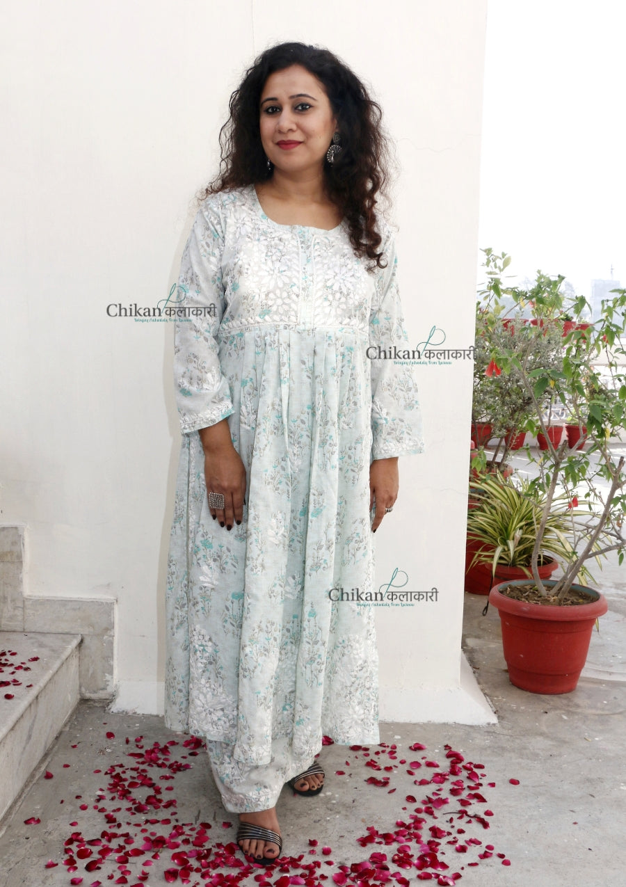 Zainab Mulmul Green Nyra Chikankari Kurti Set