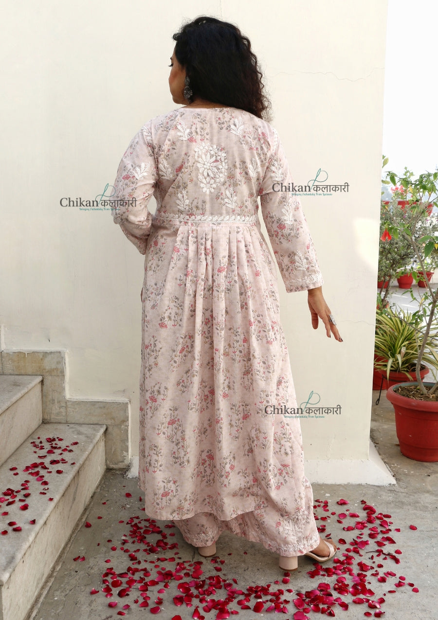 Zainab Mulmul Pink Nyra Chikankari Kurti Set