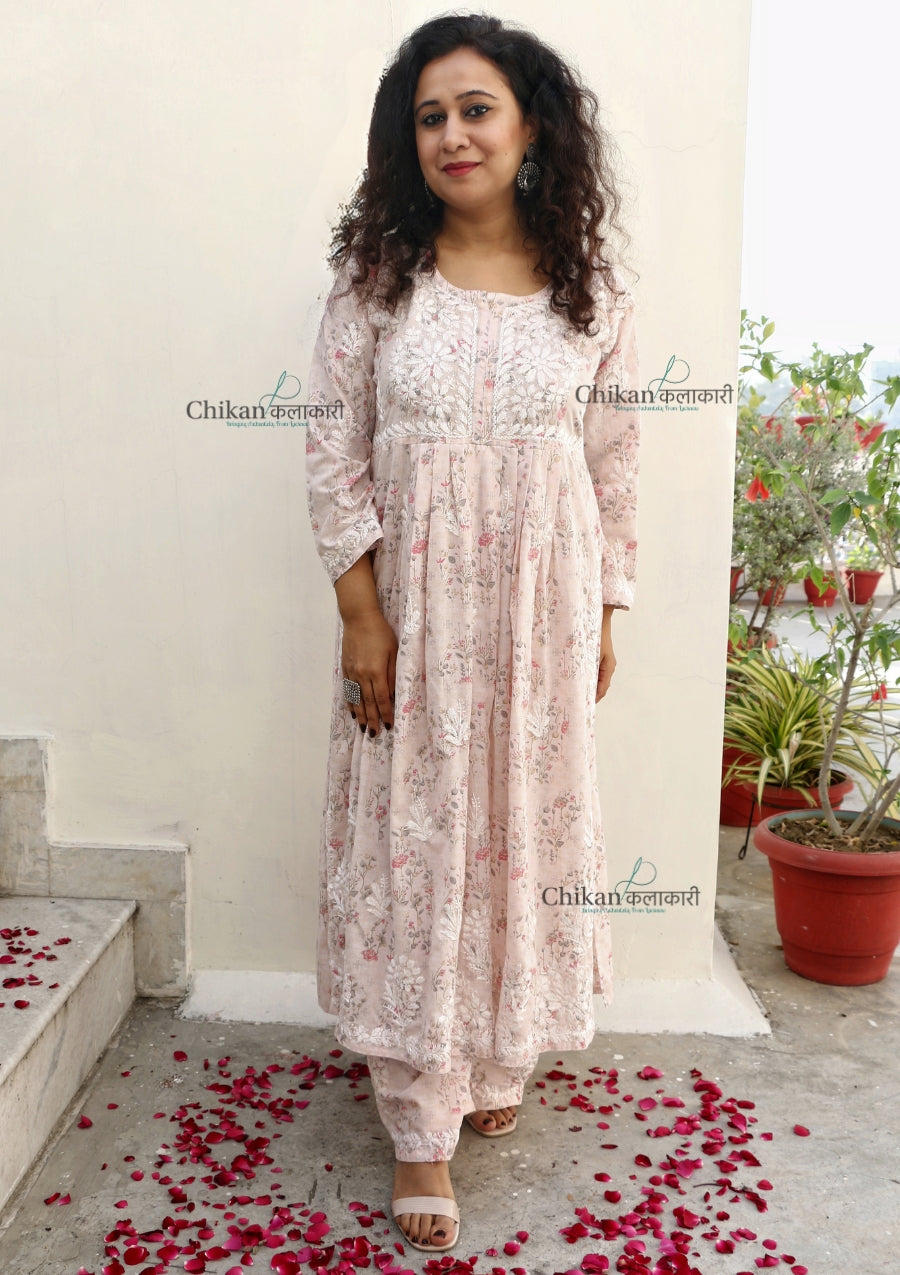 Zainab Mulmul Pink Nyra Chikankari Kurti Set