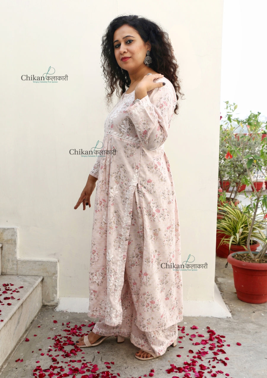 Zainab Mulmul Pink Nyra Chikankari Kurti Set