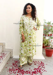 Zara Mulmul Green Chikankari Kurti Set