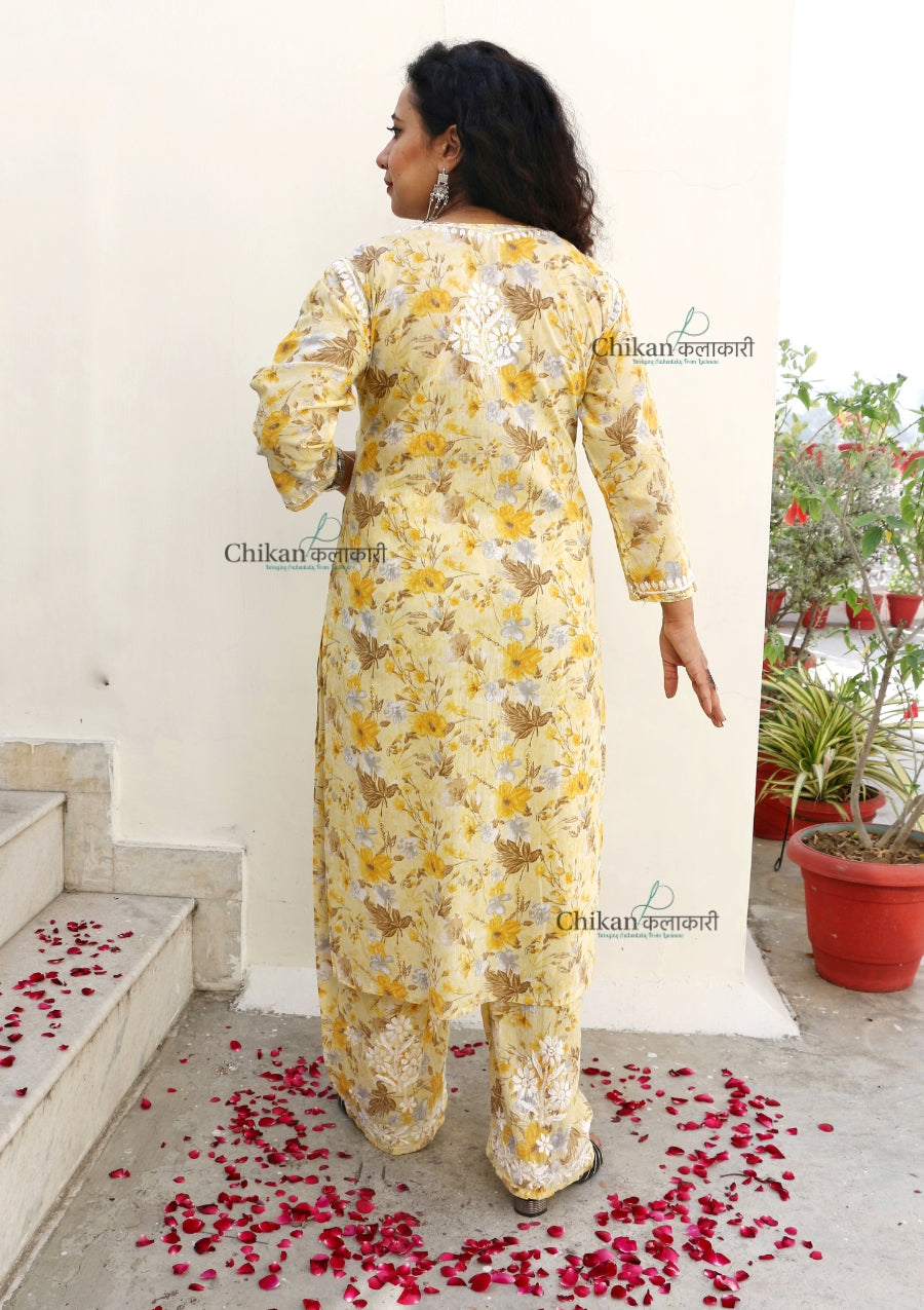 Zara Mulmul Yellow Chikankari Kurti Set