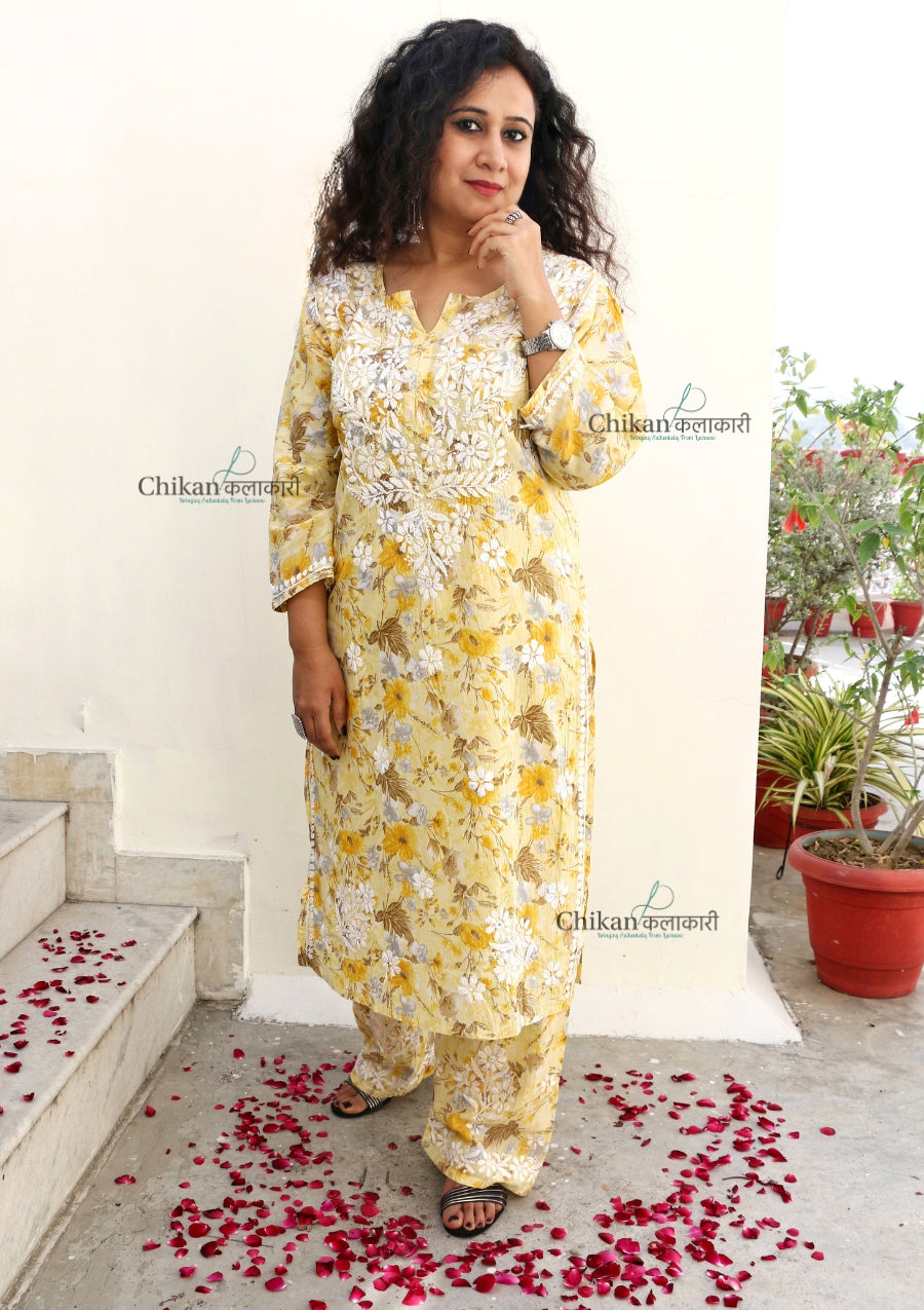 Zara Mulmul Yellow Chikankari Kurti Set