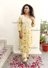 Zara Mulmul Yellow Chikankari Kurti Set