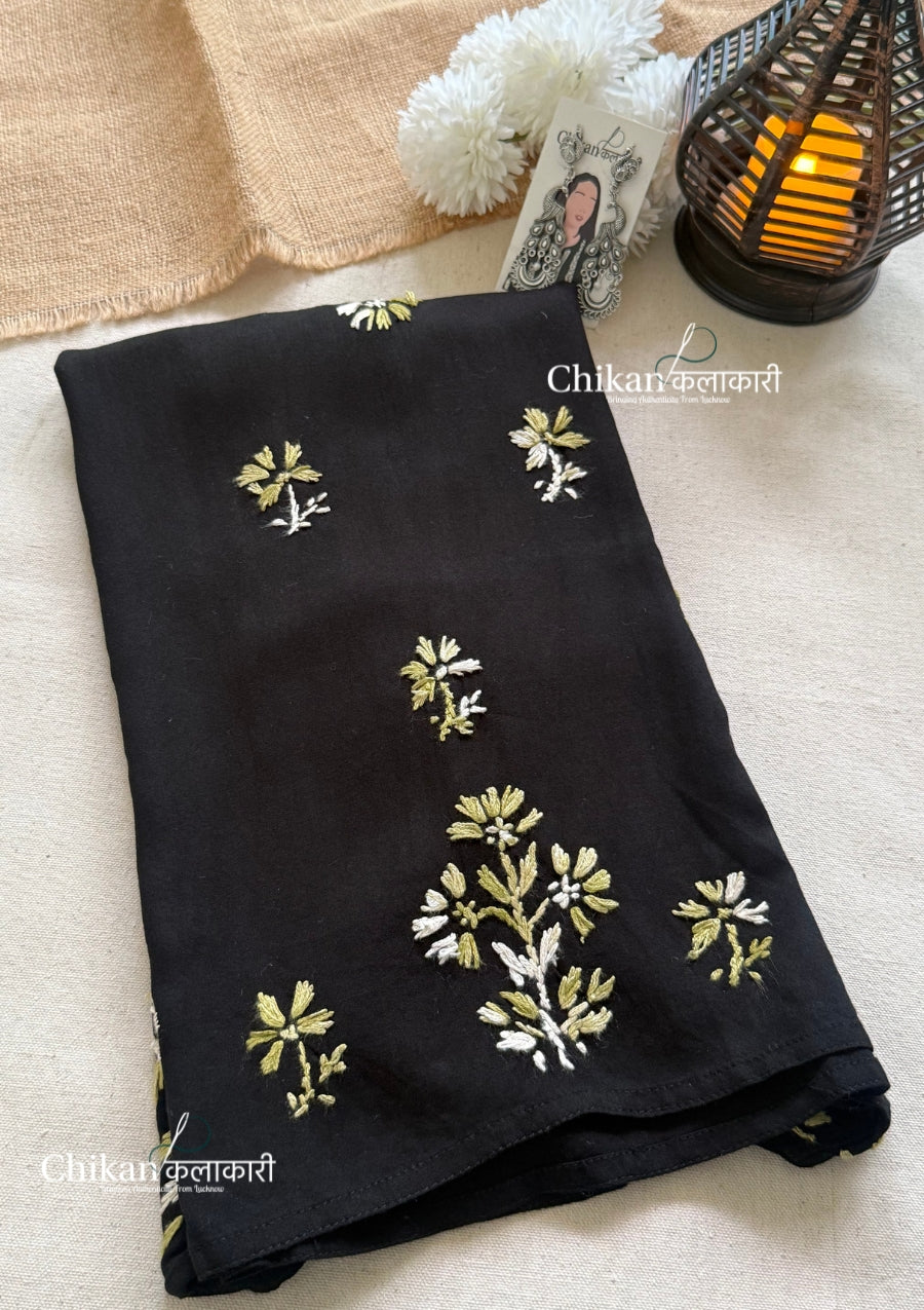 Zara Rayon Black Short Chikankari Kurti - Green