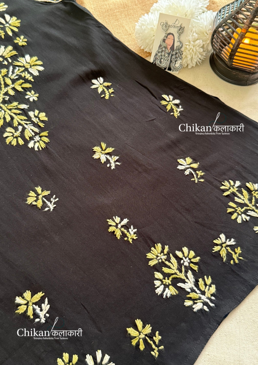 Zara Rayon Black Short Chikankari Kurti - Green