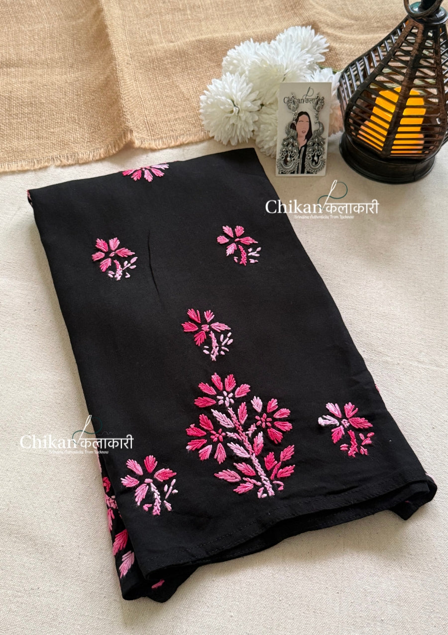 Zara Rayon Black Short Chikankari Kurti - Pink