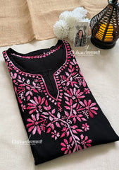Zara Rayon Black Short Chikankari Kurti - Pink