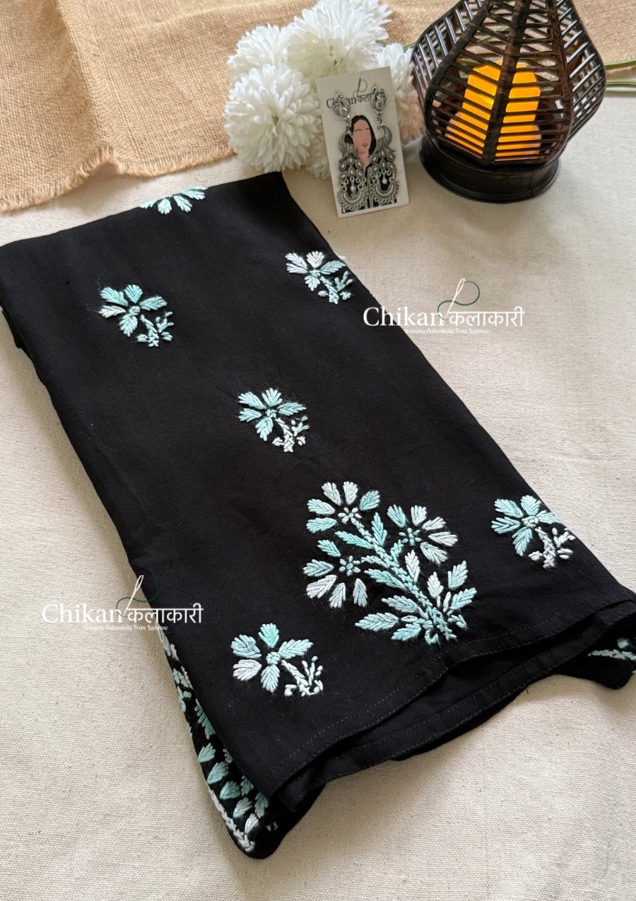 Zara Rayon Black Short Chikankari Kurti - Turquoise
