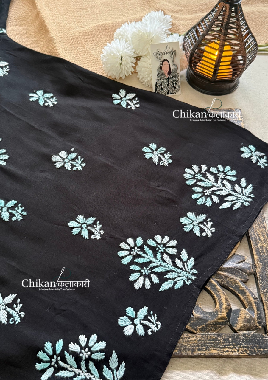 Zara Rayon Black Short Chikankari Kurti - Turquoise